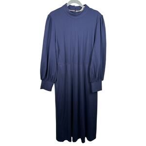 NWT Boden Navy Maxi Dress with Bishop Sleeve Mock Neck Jersey Pockets Size 20/22